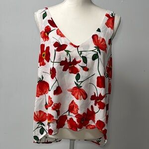 GB Floral Sleeveless Tank Top Sexy Back Flowy V-Neck Size Large High Low